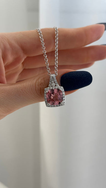 Diamond Rubellite Tourmaline Necklace 5.47 CT 18k Gold Certified $5,590 921150