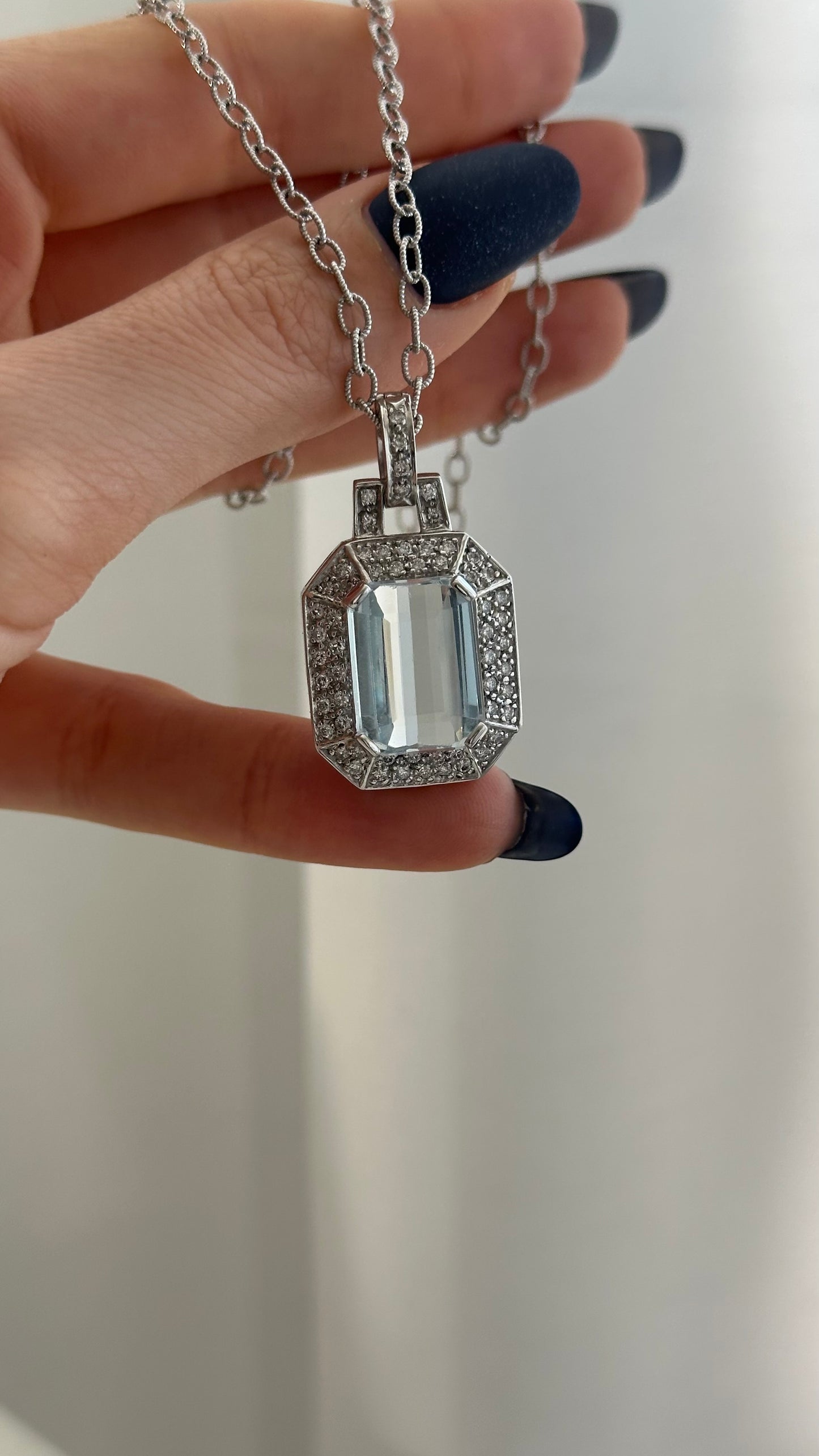 Natural Aquamarine Diamond Necklace 14k Gold 10.45 TCW Certified $9,520 211196
