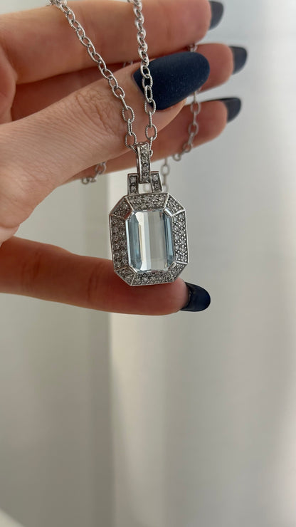 Natural Aquamarine Diamond Necklace 14k Gold 10.45 TCW Certified $9,520 211196
