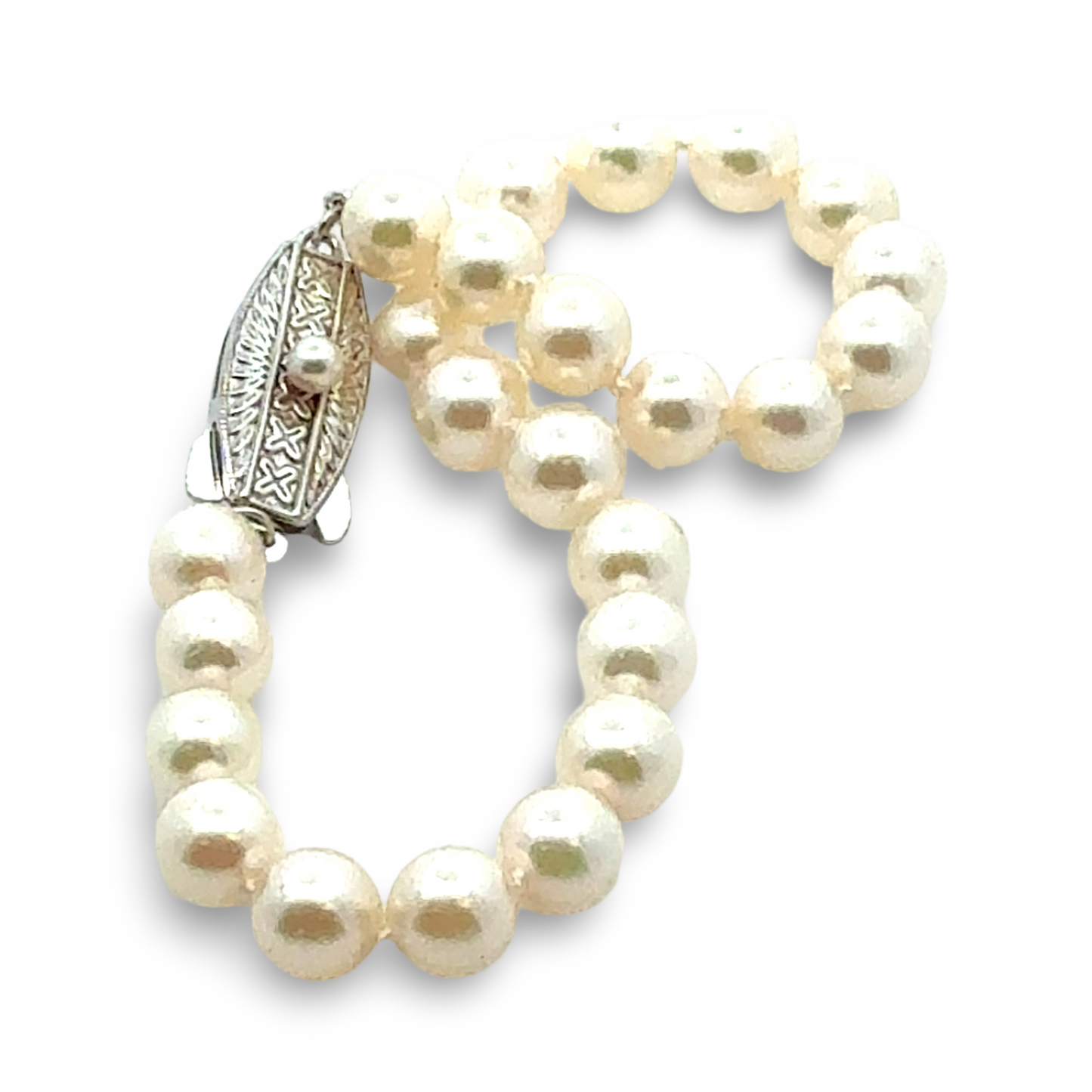 Mikimoto Akoya Pearl Bracelet 7.5" 6.5 mm Sterling Silver Estate M460