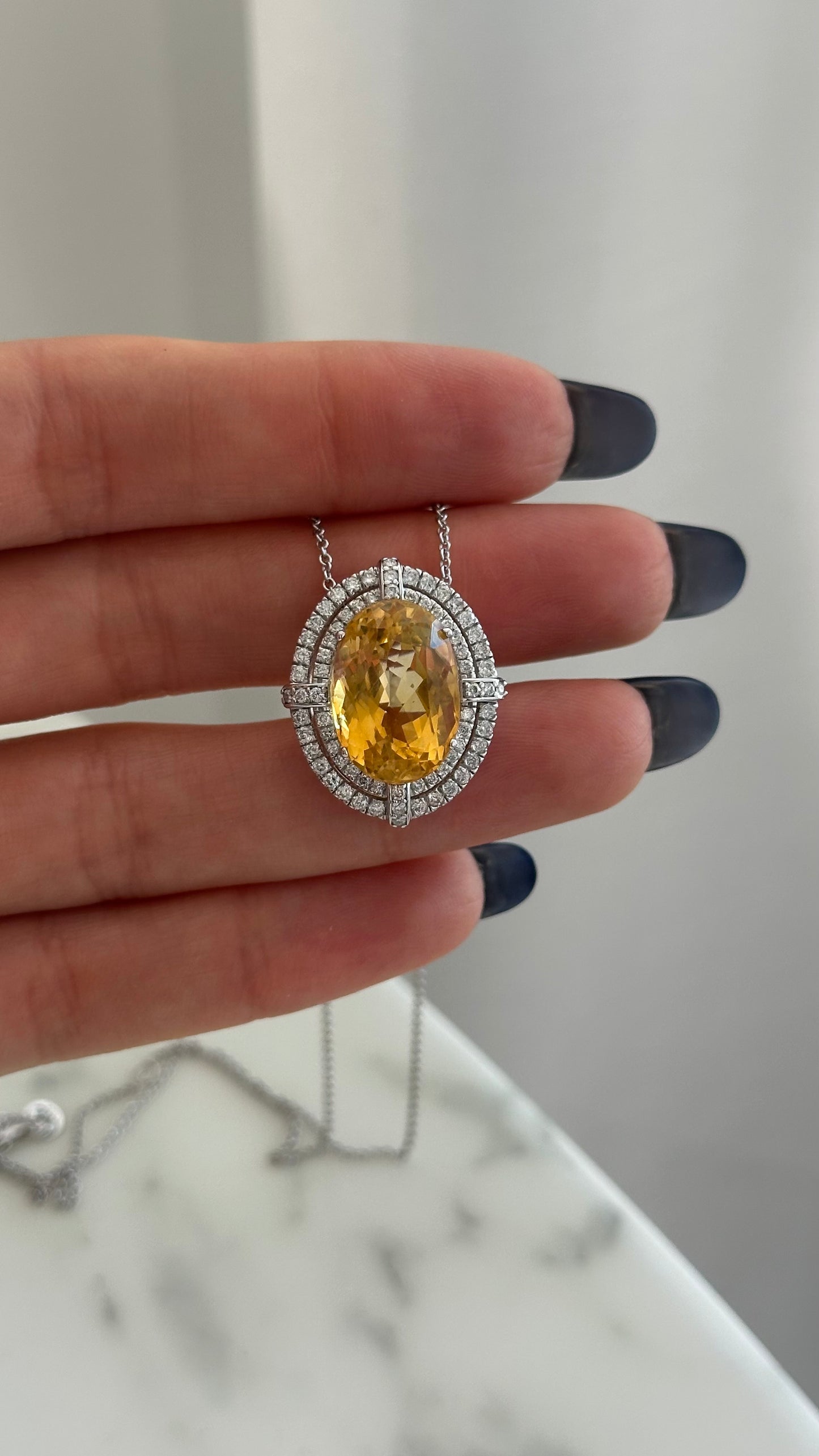 Natural Citrine Diamond Necklace 14k Gold 11.93 TCW Certified $5,950 409156