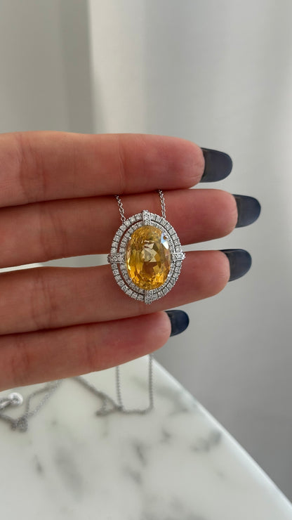Natural Citrine Diamond Necklace 14k Gold 11.93 TCW Certified $5,950 409156