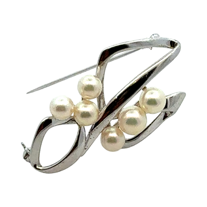 Mikimoto Akoya Pearl Brooch Sterling Silver Estate M462