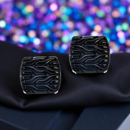 John Hardy Carved Onyx Cufflinks Sterling Silver Estate JH110