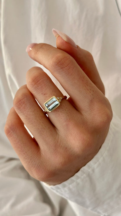 Natural Aquamarine Diamond Ring Size 6.5 14k Gold 1.97 TCW Certified $4,950 508784