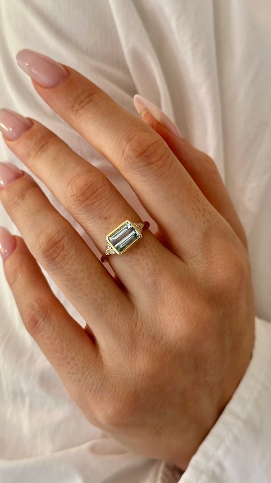 Natural Aquamarine Diamond Ring Size 6.5 14k Gold 1.97 TCW Certified $4,950 508784