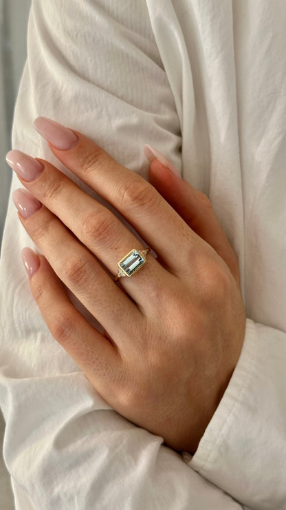Natural Aquamarine Diamond Ring Size 6.5 14k Gold 1.97 TCW Certified $4,950 508784