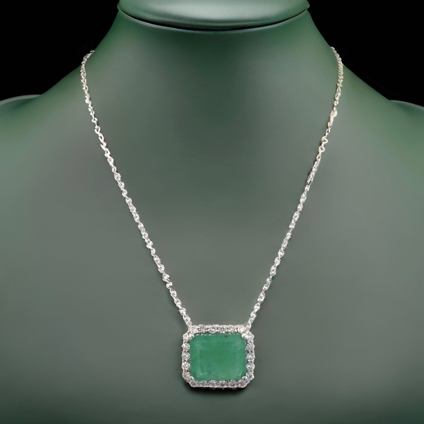 Natural Emerald Diamond Necklace 18" 14k White Gold 2.64 TCW Certified $3,950 410443