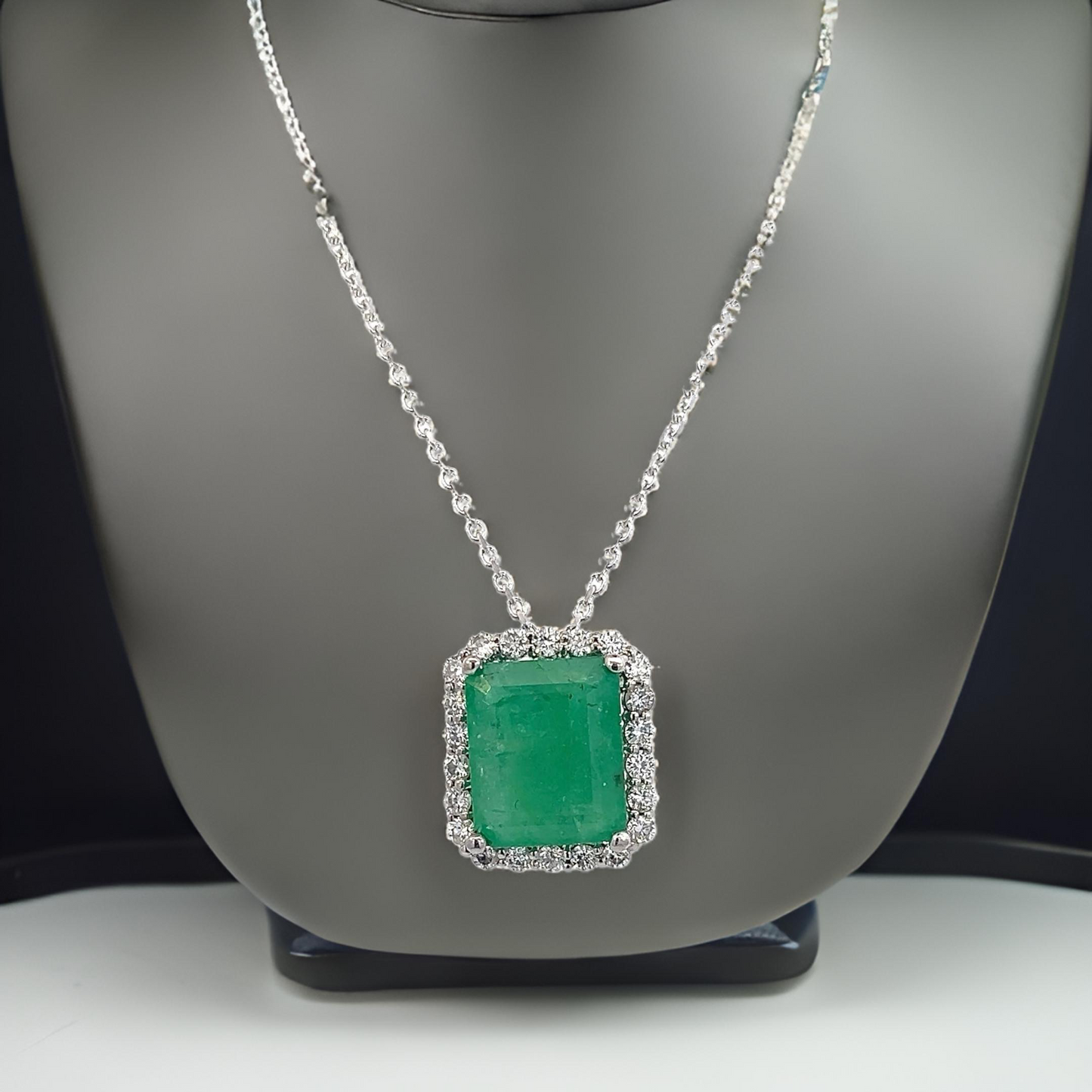 Natural Emerald Diamond Necklace 18" 14k White Gold 2.64 TCW Certified $3,950 410443