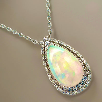 Natural Opal Diamond Necklace 20" 14k White Gold 15.14 TCW Certified $8,750 410446