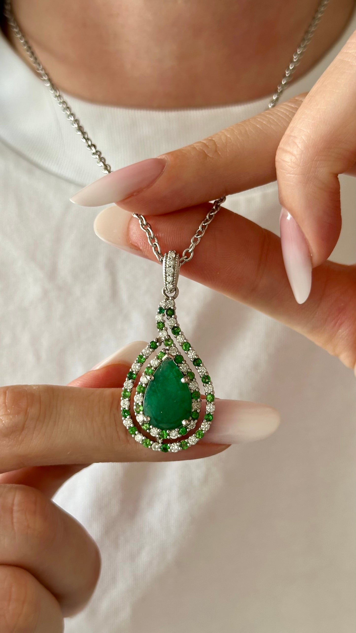 Natural Emerald Diamond Necklace 18" 14k Gold 5.6 TCW Certified $6,950 301451