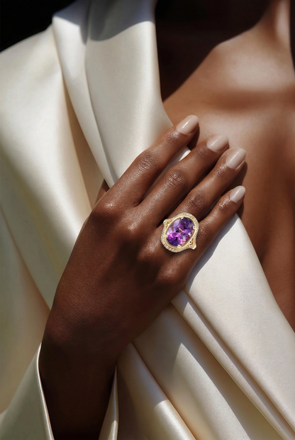 Natural Amethyst Diamond Ring Size 7 14k Gold 6.17 TCW Certified $4,950 601180