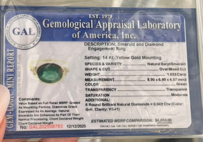 Natural Emerald Diamond Ring Size 6.5 14k Gold 1.67 TCW Certified $4,950 508783