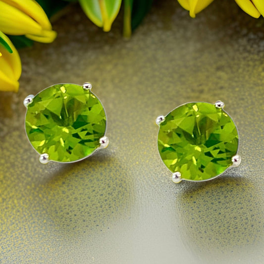 Natural Peridot Stud Earrings 14k White Gold 5.39 TCW Certified $1,690 311045