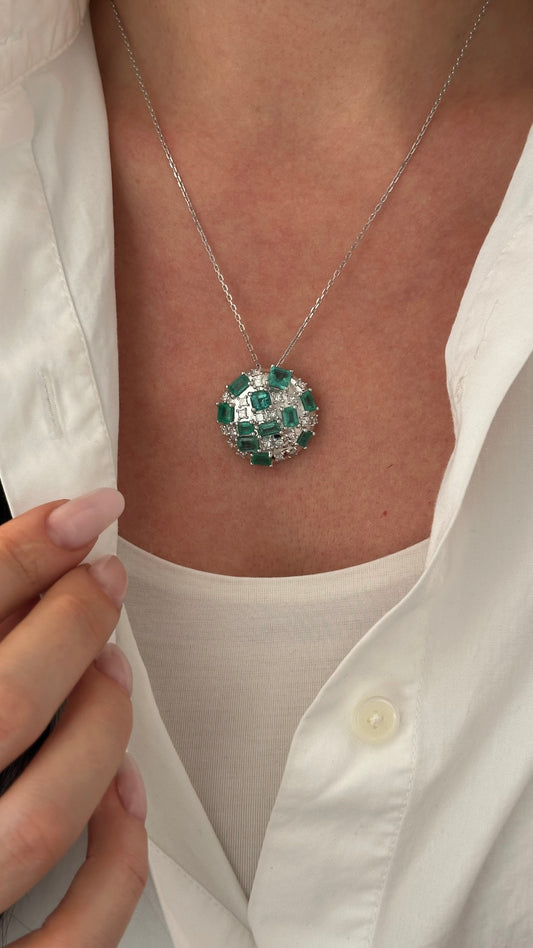 Natural Emerald Diamond Pendant 18" 14k White Gold 6.91 TCW Certified $12,975 402674