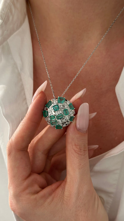 Natural Emerald Diamond Pendant 18" 14k White Gold 6.91 TCW Certified $12,975 402674