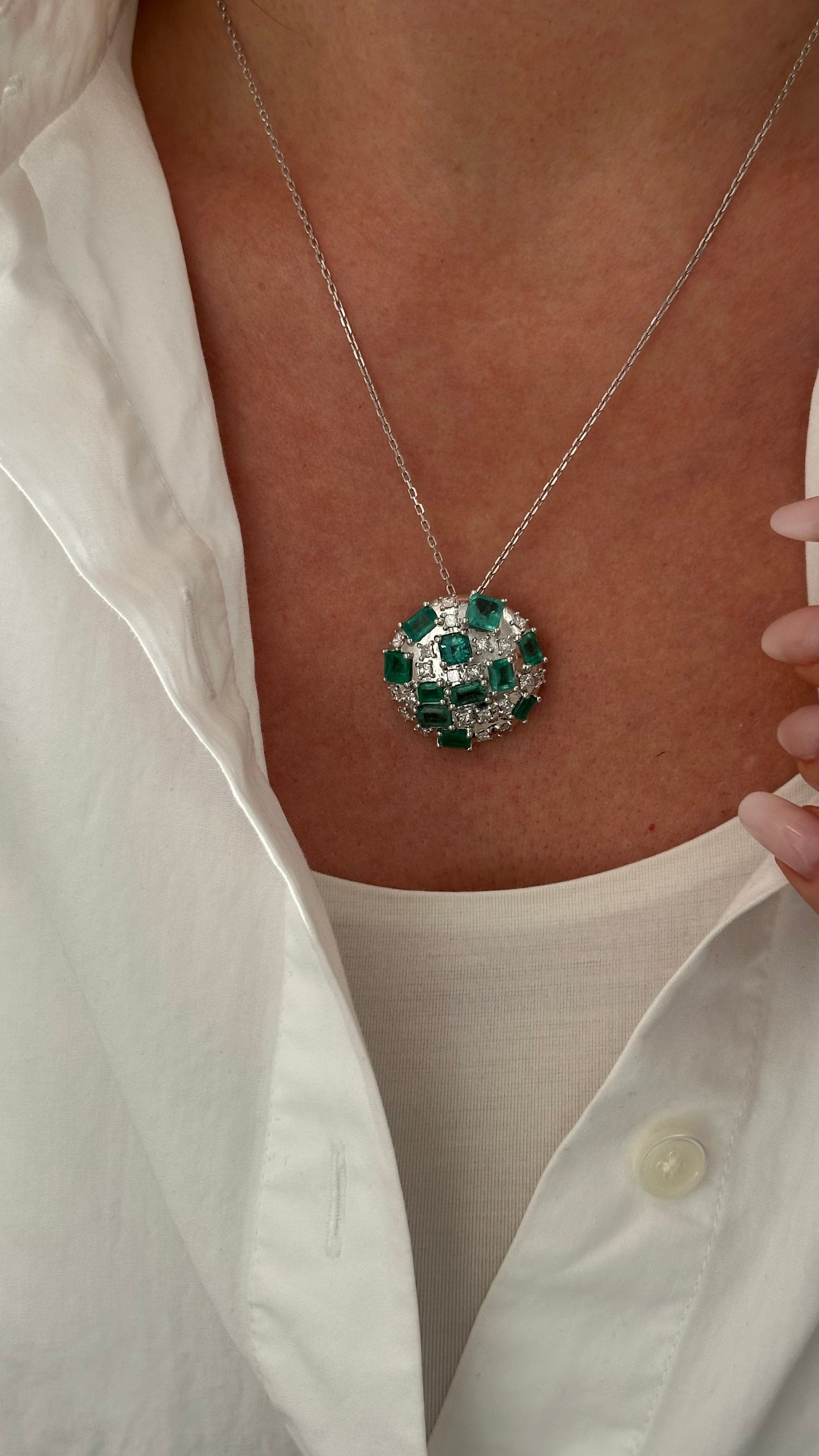 Natural Emerald Diamond Pendant 18" 14k White Gold 6.91 TCW Certified $12,975 402674
