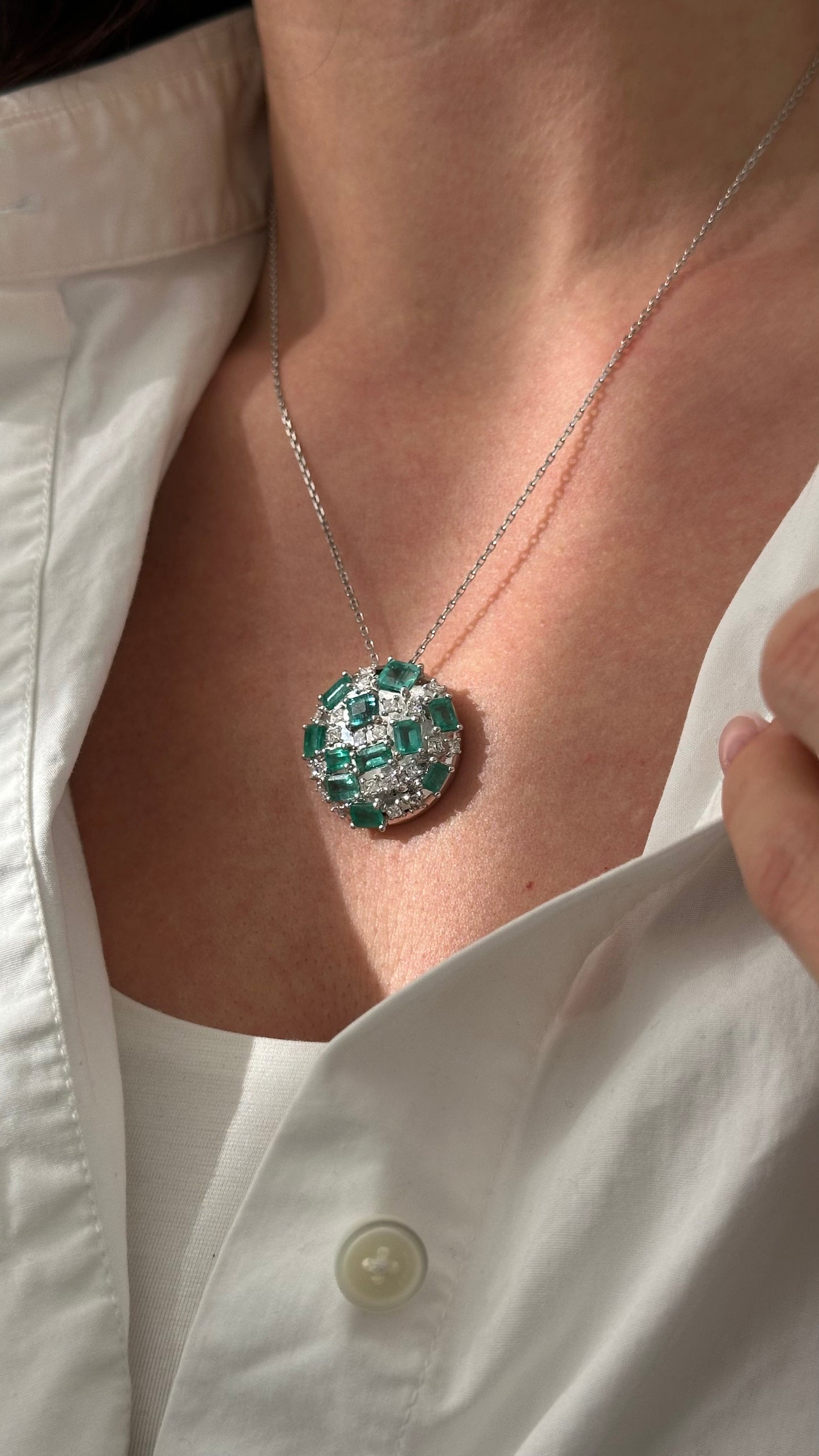 Natural Emerald Diamond Pendant 18" 14k White Gold 6.91 TCW Certified $12,975 402674