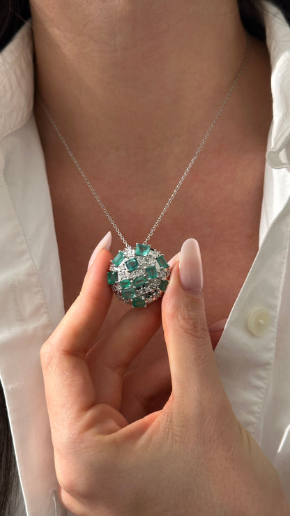 Natural Emerald Diamond Pendant 18" 14k White Gold 6.91 TCW Certified $12,975 402674