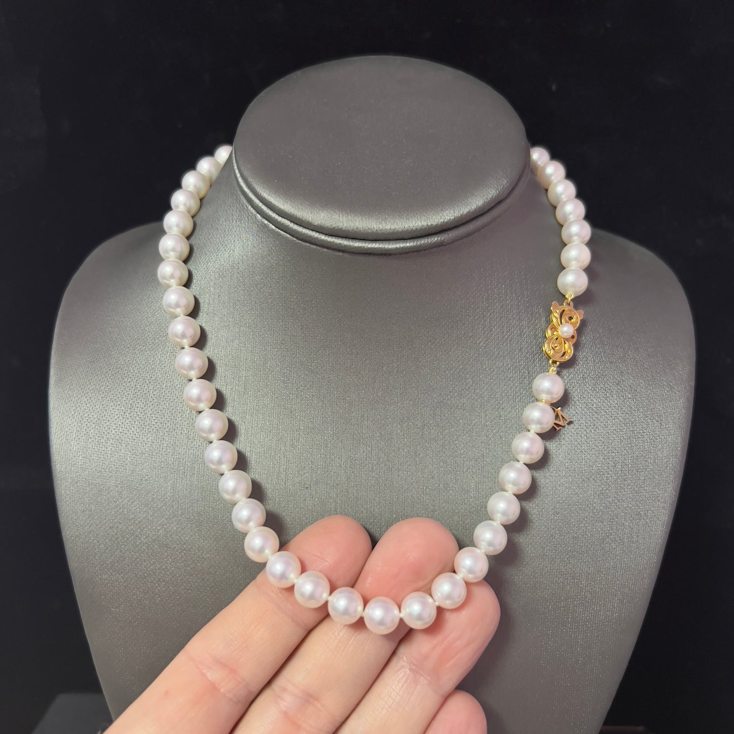 Mikimoto Estate Akoya Pearl Necklace 17" 18k Gold 8.5 mm Certified $14,400 410293