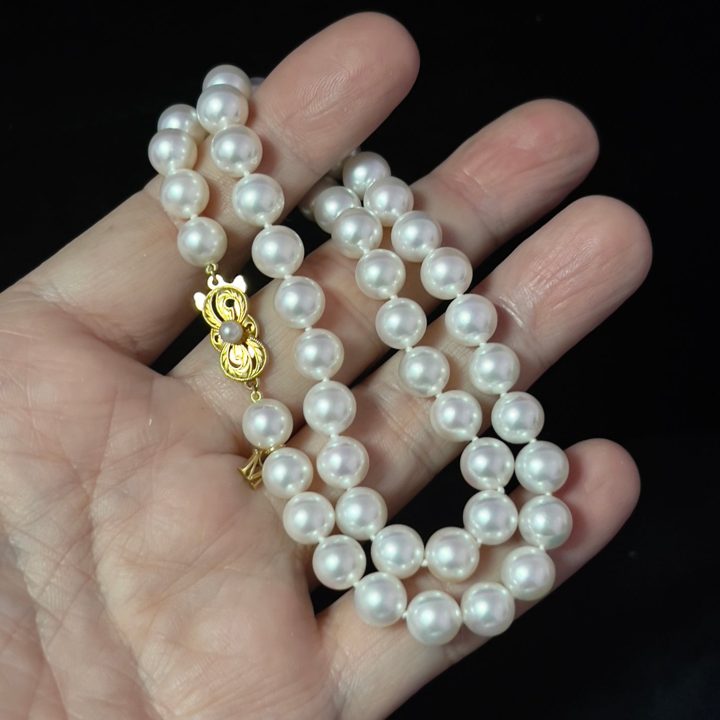 Mikimoto Estate Akoya Pearl Necklace 17" 18k Gold 8.5 mm Certified $14,400 410293