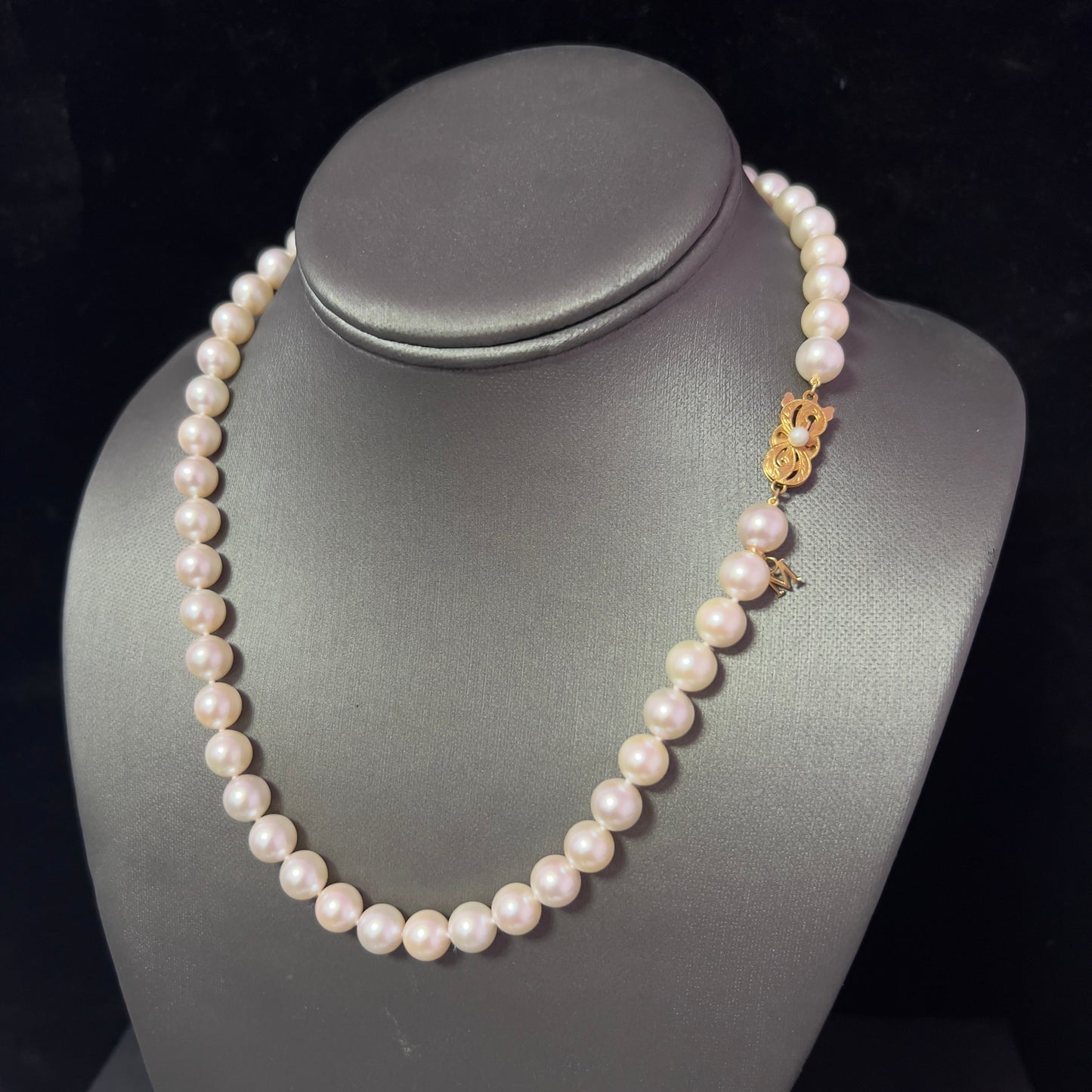 Mikimoto Estate Akoya Pearl Necklace 18" 18k Gold 8.5 mm Certified $15,300 410294