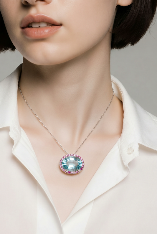 Natural Aquamarine Sapphire Pendant 18" 14k White Gold 10.94 TCW Certified $4,950 601355