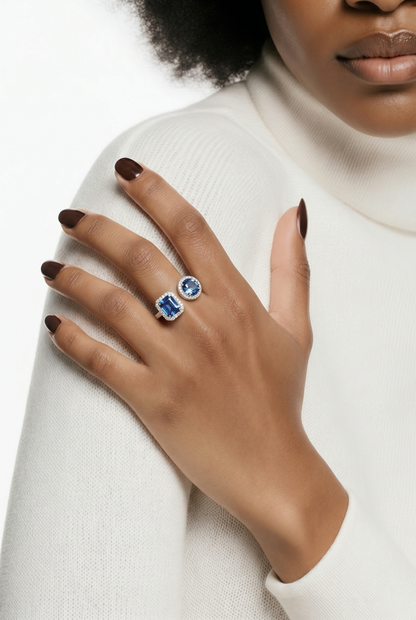 Natural Sapphire Diamond Ring Size 6 14k White Gold 5.89 TCW Certified $8,950 601193