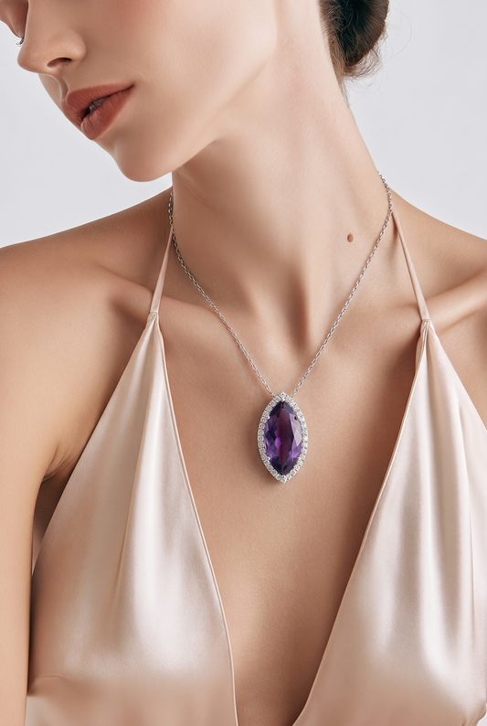 Natural Amethyst Diamond Halo Pendant 18" 14k Gold 11.24 TCW Certified $5,950 601542