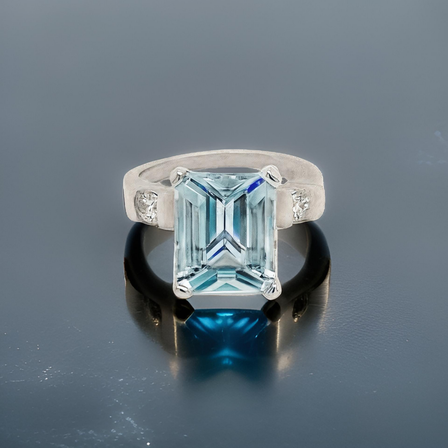 Natural Aquamarine Diamond Ring 6.25 Platinum 5.3 TCW Certified $4,950 018638