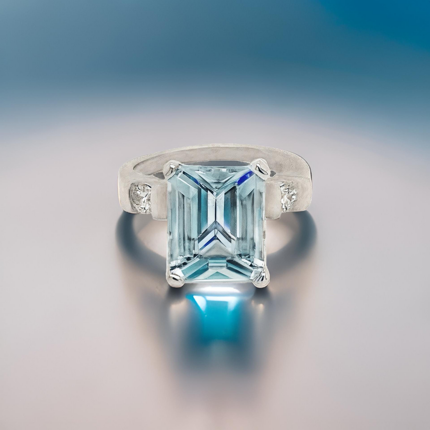 Natural Aquamarine Diamond Ring 6.25 Platinum 5.3 TCW Certified $4,950 018638