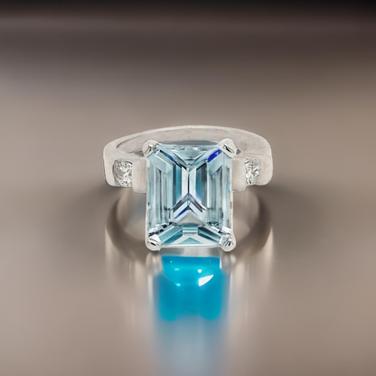 Natural Aquamarine Diamond Ring 6.25 Platinum 5.3 TCW Certified $4,950 018638