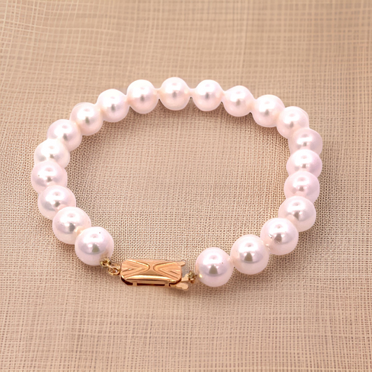 Akoya Pearl Bracelet 7.5" 14k Yellow Gold 8 mm Certified $699 311638