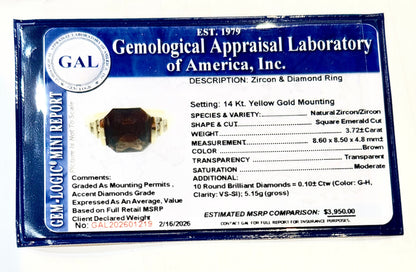 Natural Zircon Diamond Ring Size 6.5 14k Yellow Gold 3.82 TCW Certified $3,950 605219