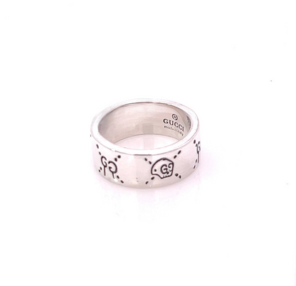 Gucci Estate Engraved Ring Size 8 Sterling Silver 8.5 mm Height G49