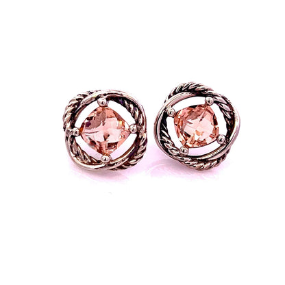 David Yurman Estate Morganite Infinity Earrings Sterling Silver DY522