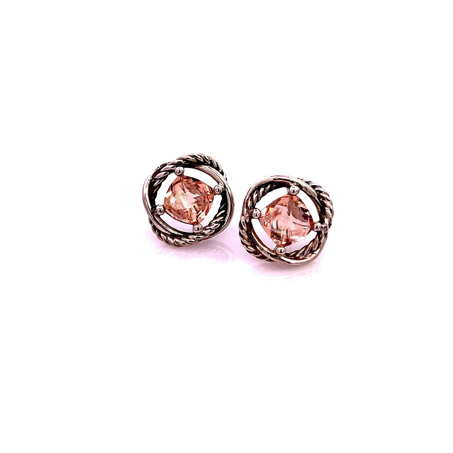 David Yurman Estate Morganite Infinity Earrings Sterling Silver DY522