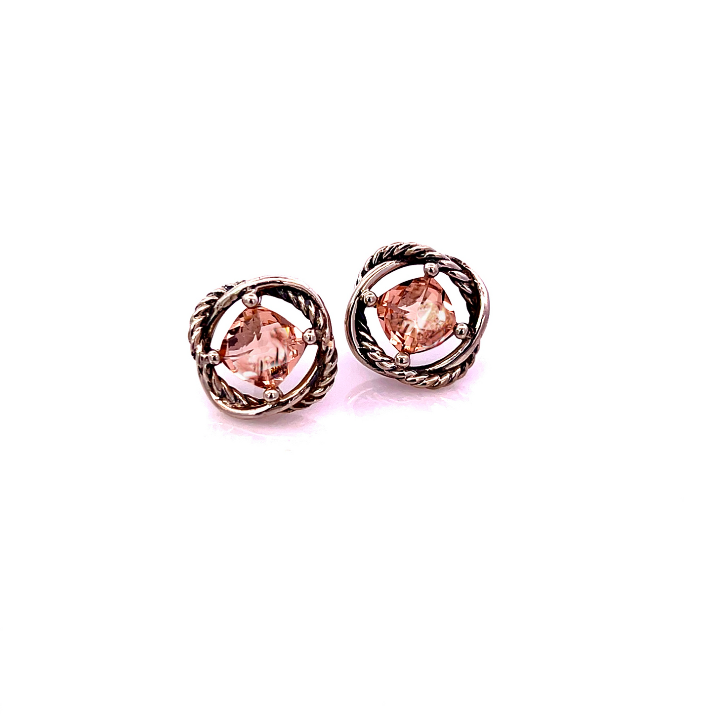 David Yurman Estate Morganite Infinity Earrings Sterling Silver DY522