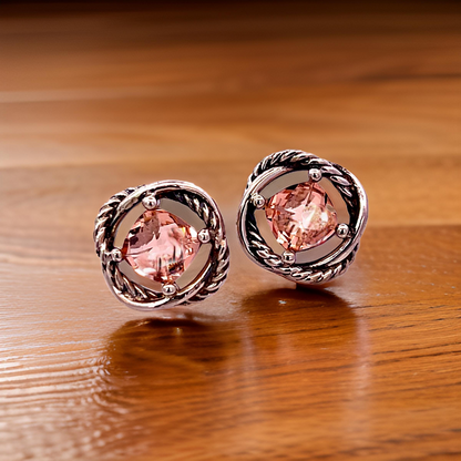 David Yurman Estate Morganite Infinity Earrings Sterling Silver DY522