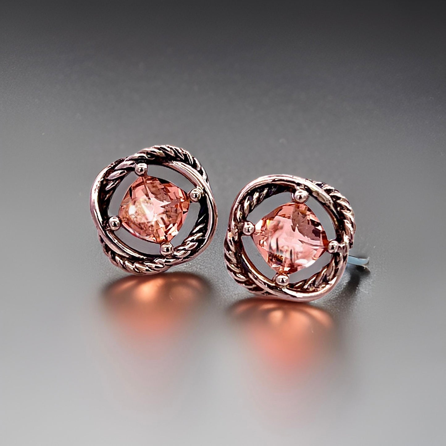 David Yurman Estate Morganite Infinity Earrings Sterling Silver DY522