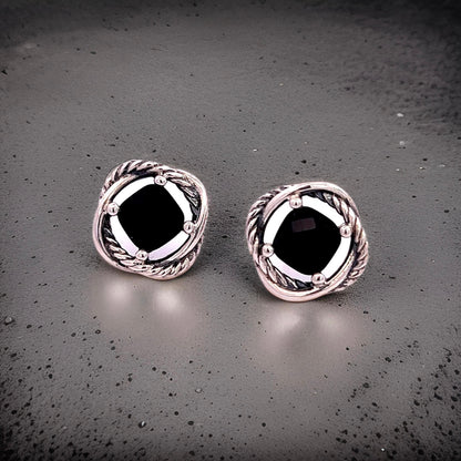 David Yurman Estate Onyx Infinity Earrings Sterling Silver DY523