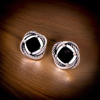 David Yurman Estate Onyx Infinity Earrings Sterling Silver DY523