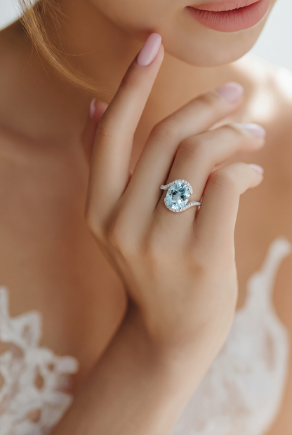 Natural Aquamarine Diamond Ring Size 6.5 14k Gold 4.01 TCW Certified $4,950 601207