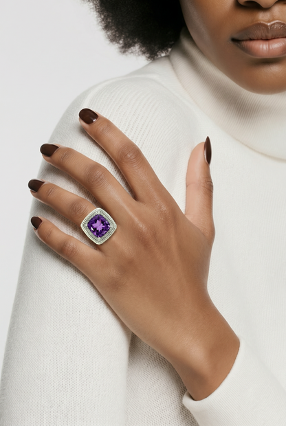 Natural Amethyst Diamond Ring Size 6.5 14k Gold 10.14 TCW Certified $4,950 601205