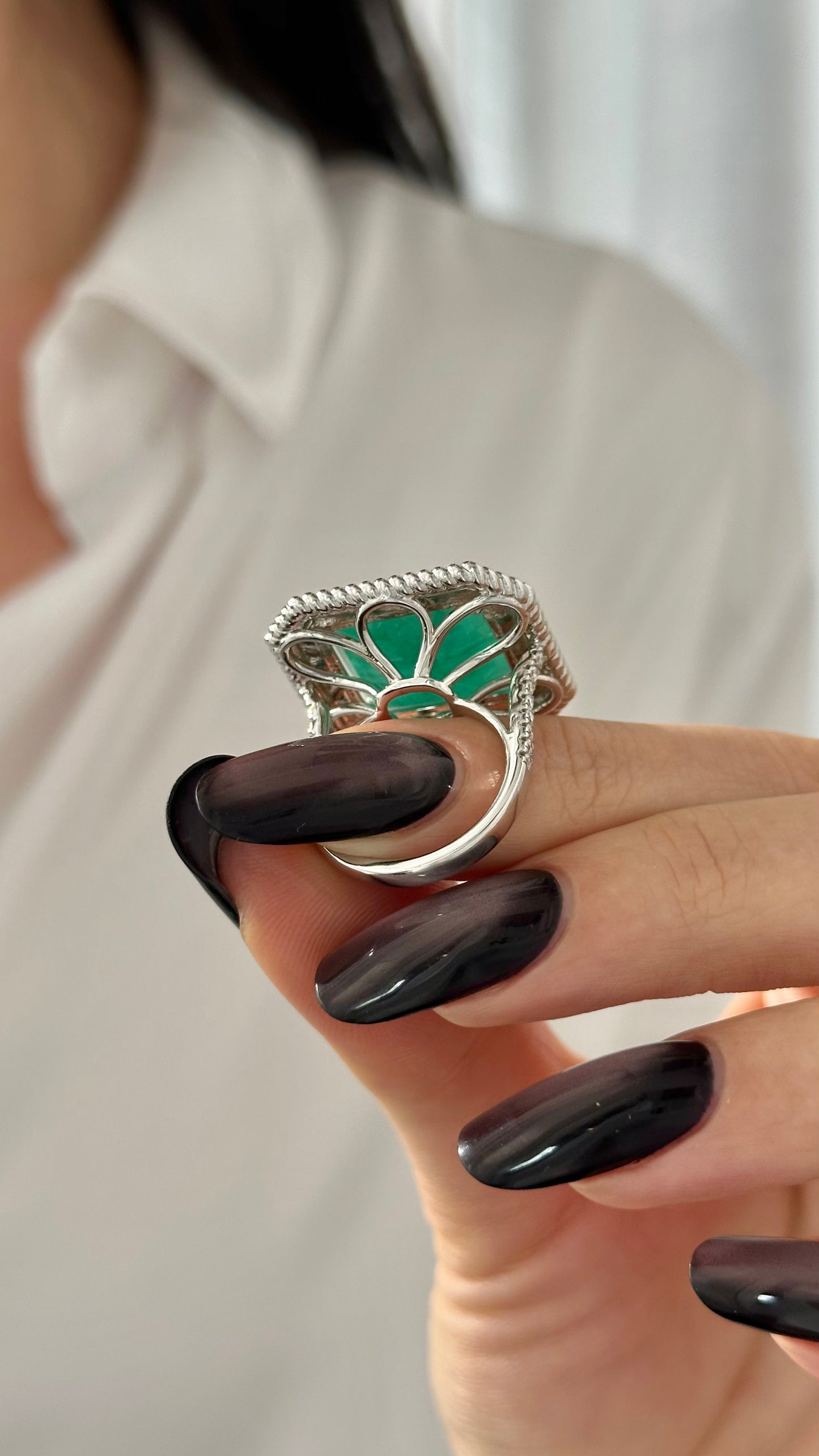 Natural Emerald Diamond Ring Size 6.25 14k W Gold 13.14 TCW Certified $9,775 402673