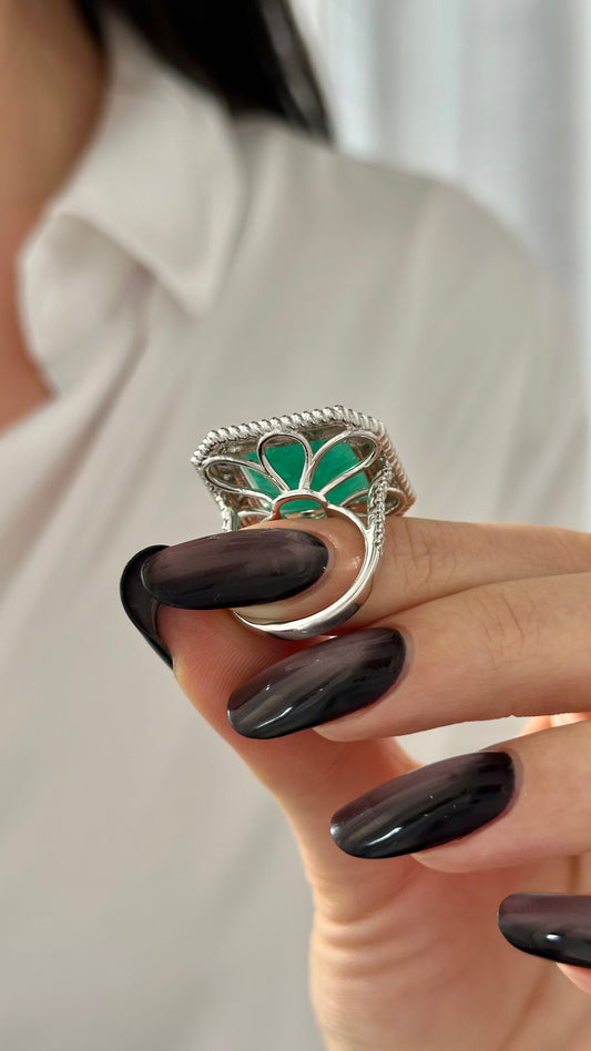 Natural Emerald Diamond Ring Size 6.25 14k W Gold 13.14 TCW Certified $9,775 402673