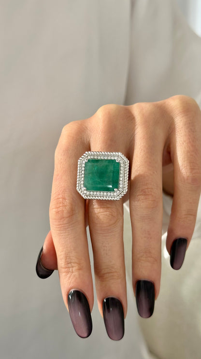 Natural Emerald Diamond Ring Size 6.25 14k W Gold 13.14 TCW Certified $9,775 402673