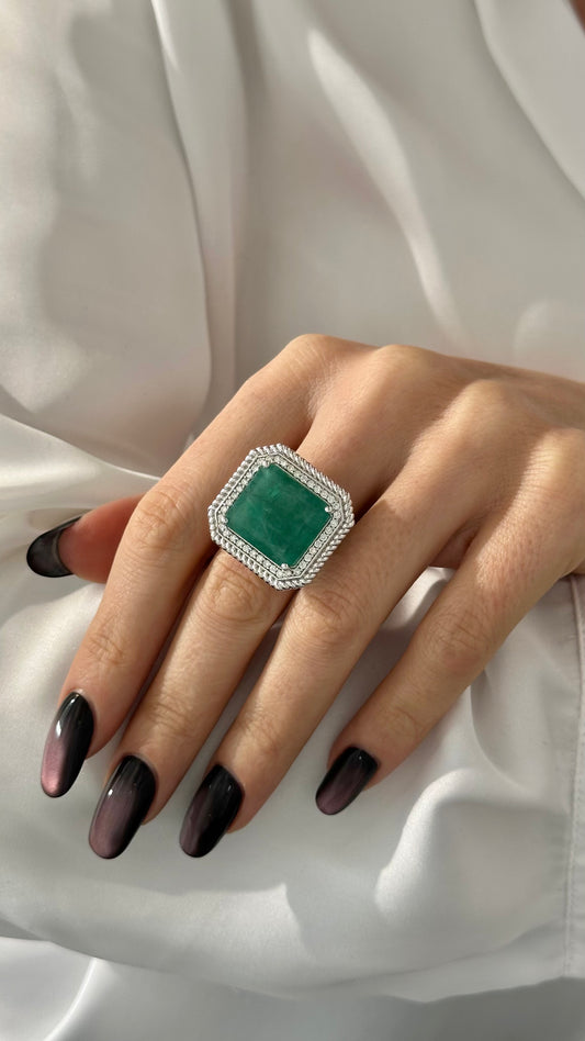 Natural Emerald Diamond Ring Size 6.25 14k W Gold 13.14 TCW Certified $9,775 402673