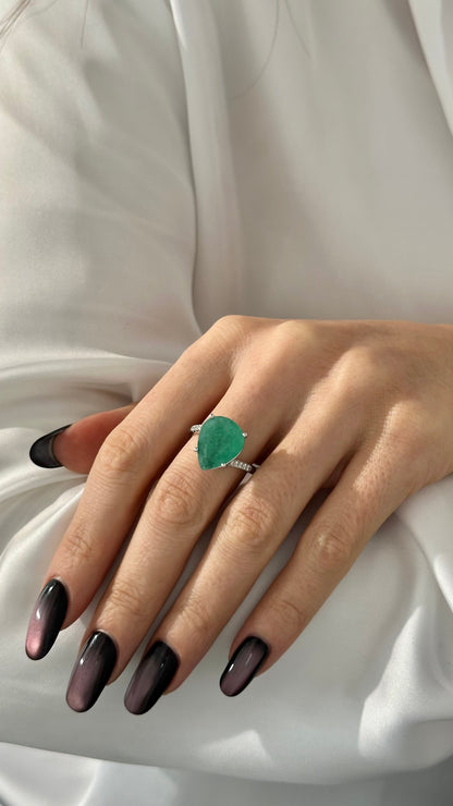 Natural Emerald Diamond Ring Size 7 14k White Gold 7.17 TCW Certified $4,975 401576
