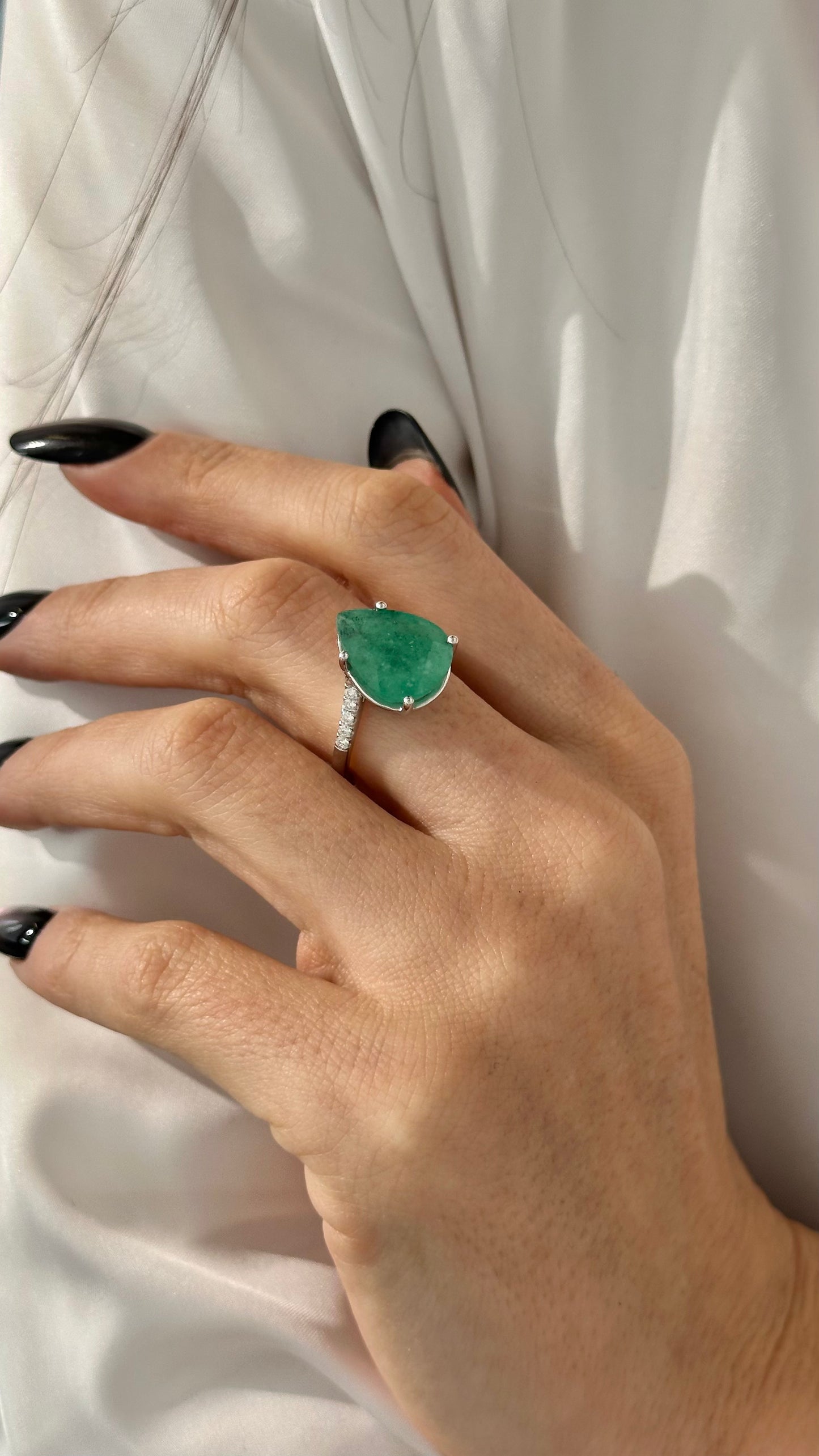 Natural Emerald Diamond Ring Size 7 14k White Gold 7.17 TCW Certified $4,975 401576